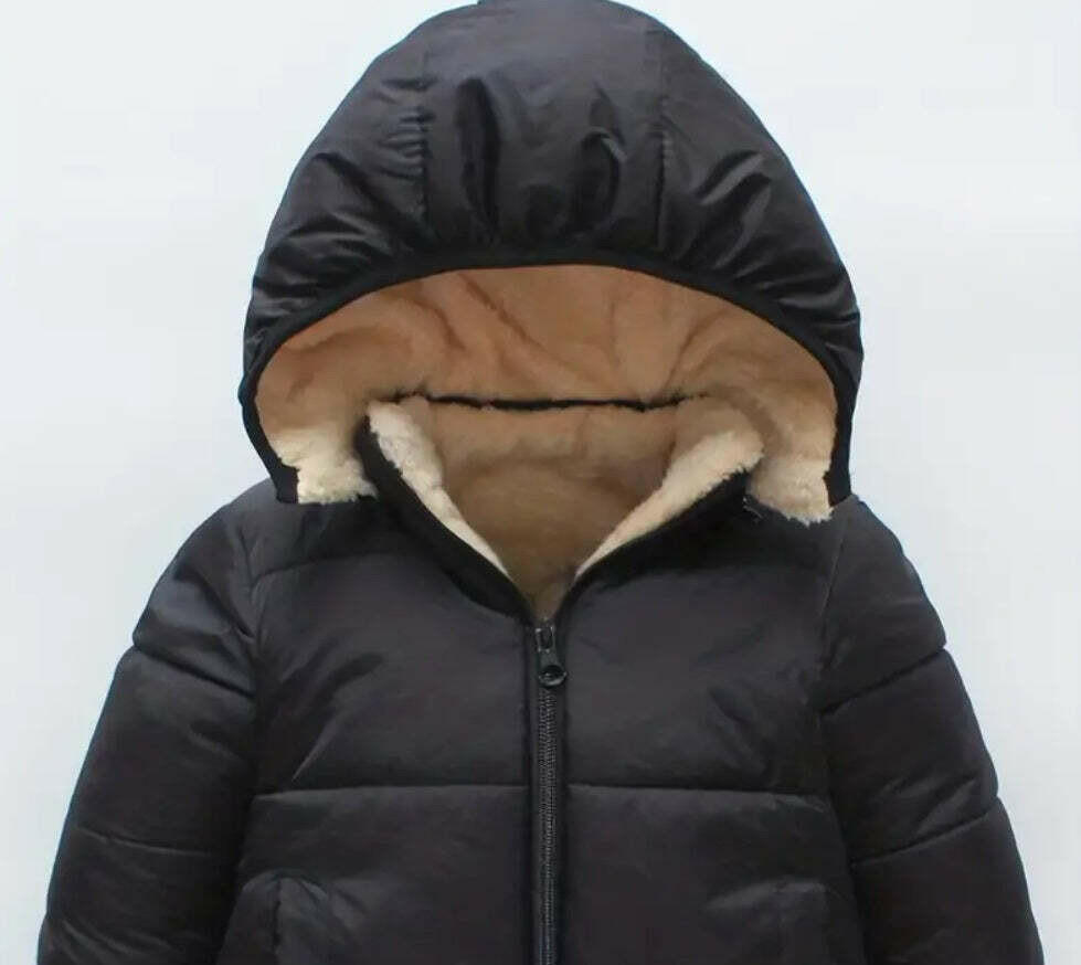 Kids Puffer Jacket Black Teddy Lined Puffer Jacket