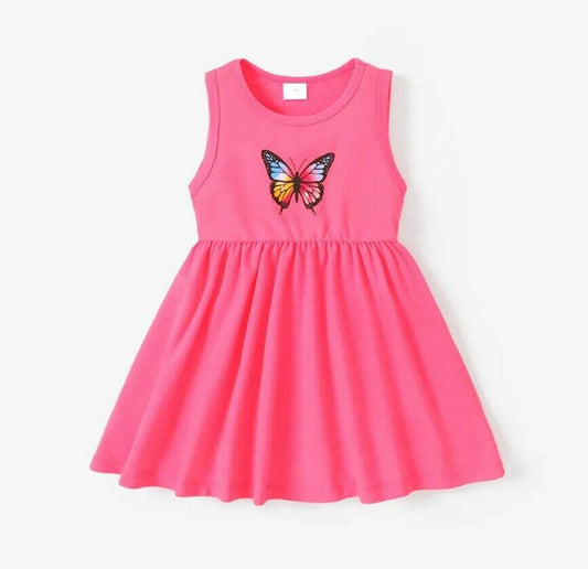 Girls Dress-Neon Pink Butterfly Girls Dress