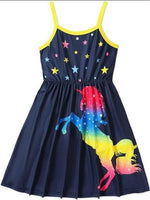 Girls Unicorn Dress Girls' Colorful Unicorn & Stars Print Dress