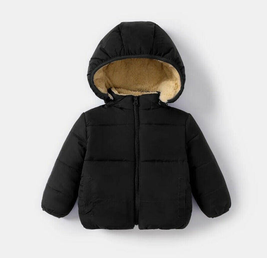 Kids Puffer Jacket Black Teddy Lined Puffer Jacket