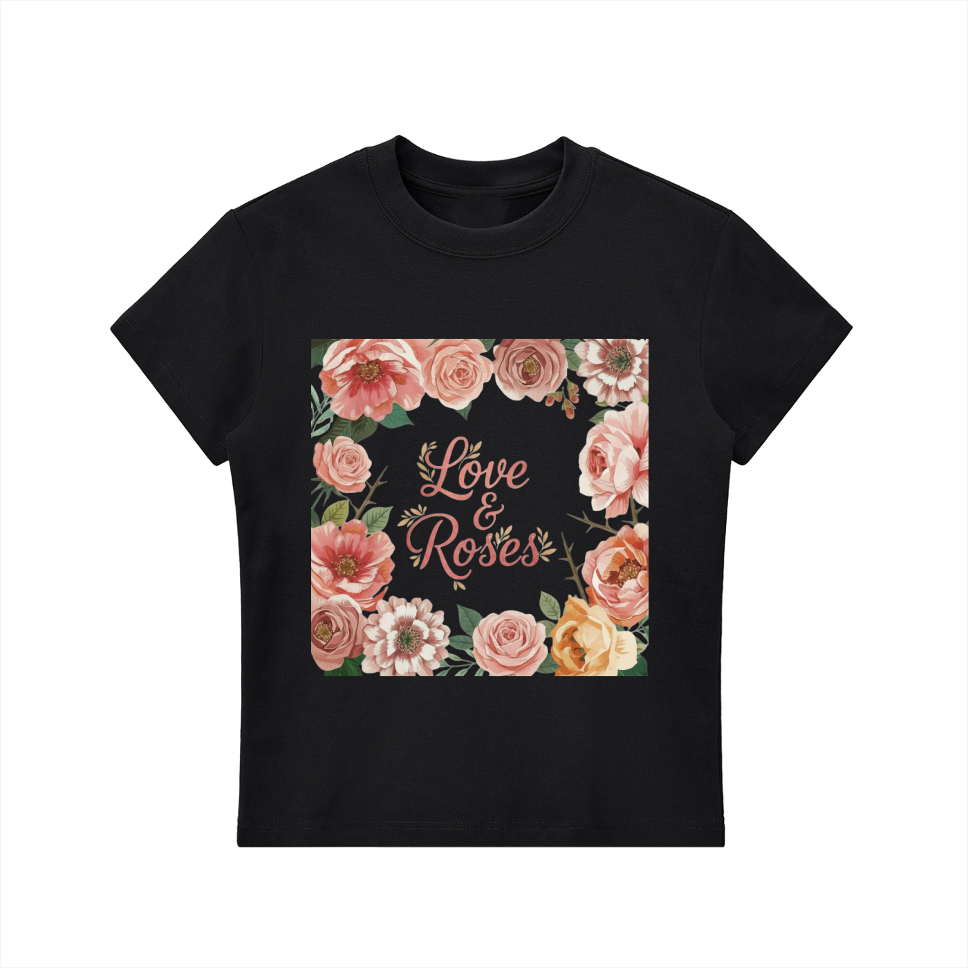 'Love & Roses' Essential Bodycon Crewneck T-Shirt