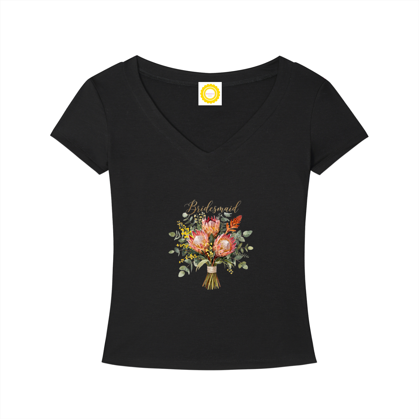 'Bridesmaid' Aussie Posy Tencel Slim Fit V-Neck T-Shirt - MARIGOLD COLLECTIONS AUSTRALIA