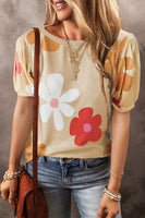 Apricot Flower Print Bubble Sleeve Tee