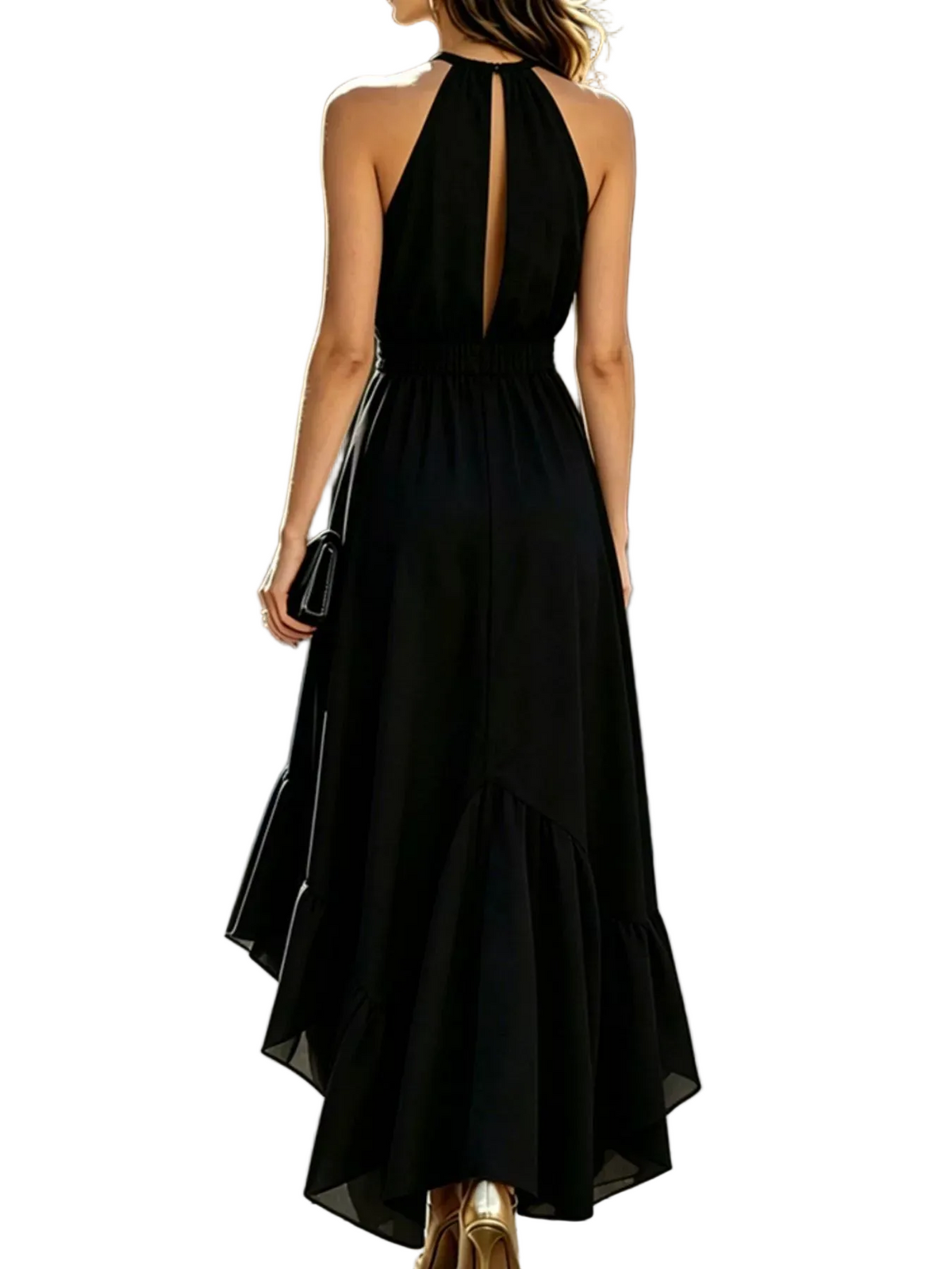 Halter Neck Ruffled High-Low Maxi Dress