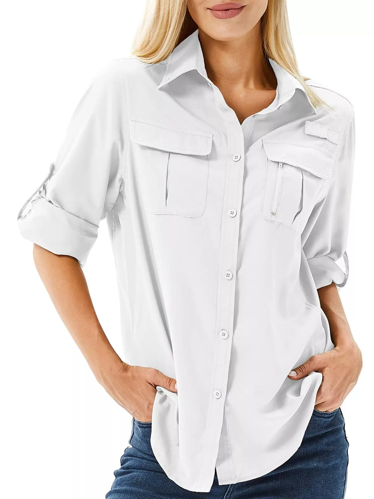 Marigold Collections Australia button-down safari shirt with roll-up sleeves, lightweight blouse perfect for casual or outdoor wear