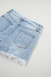 Light Blue Distressed Ripped Raw Hem High Waist Denim Shorts