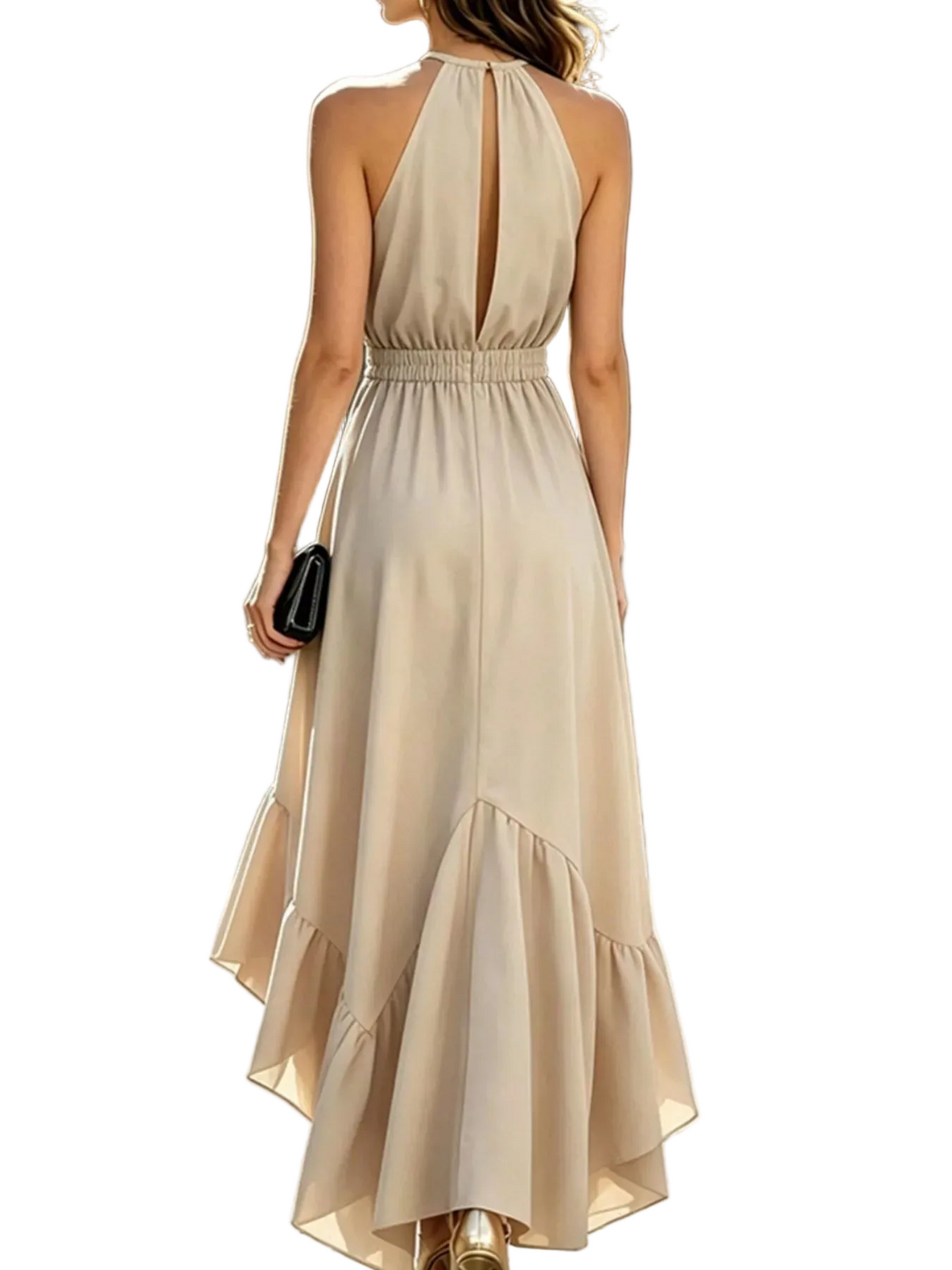 Halter Neck Ruffled High-Low Maxi Dress