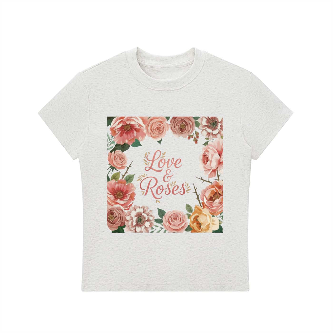 'Love & Roses' Essential Bodycon Crewneck T-Shirt