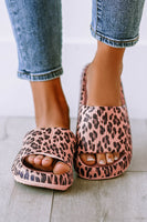 Pink Leopard Print Thick Sole Slip On Slippers