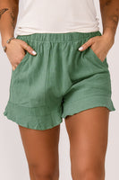 Green High Waist Pocketed Ruffle Shorts