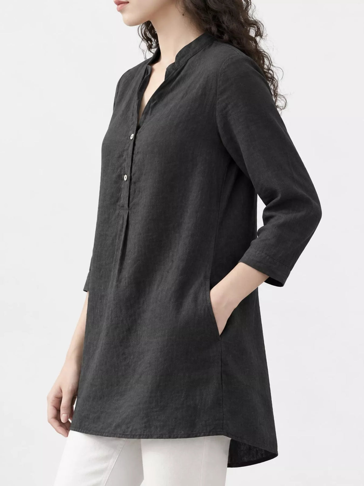 Marigold Collections Australia half button pocketed 3/4 sleeve blouse, casual top with front pocket and relaxed fit.