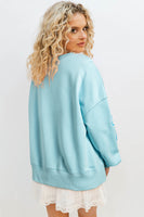 Beau Blue Sequined Bowknot Drop Shoulder Oversized Sweatshirt