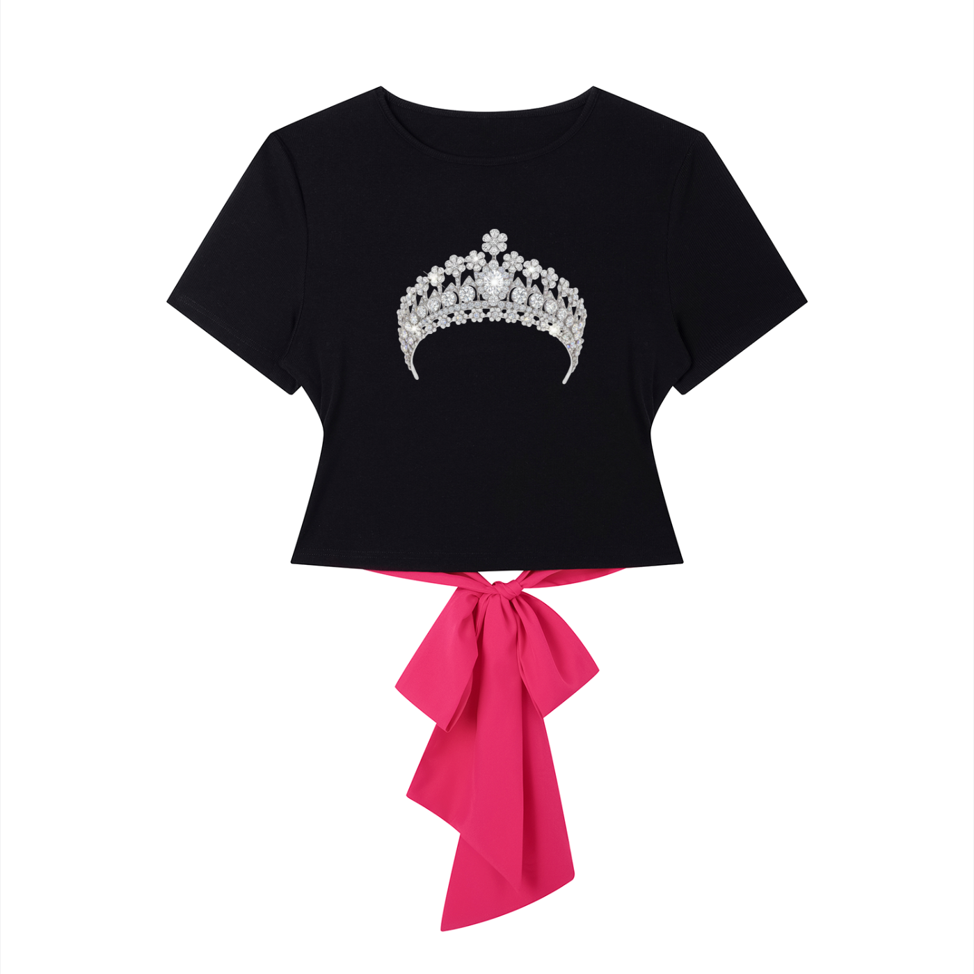 Diamond Tiara Print Bridal Party Hens Women's Slim Fit Boatneck T-Shirt with Back Tie