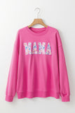 Rose Red Floral MAMA Embroidered Graphic Pullover Sweatshirt