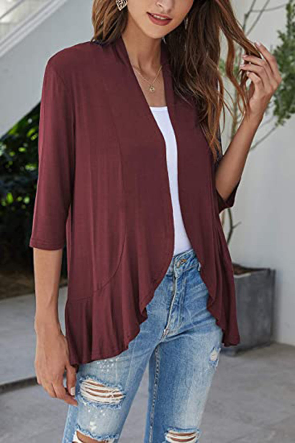 Marigold Collections Australia open front half sleeve cardigan, lightweight knit sweater with a relaxed fit and soft fabric.
