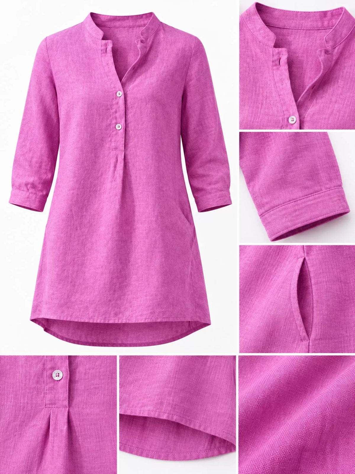 Marigold Collections Australia half-button pocketed 3/4 sleeve blouse with chest pocket and relaxed fit, perfect for casual wear.