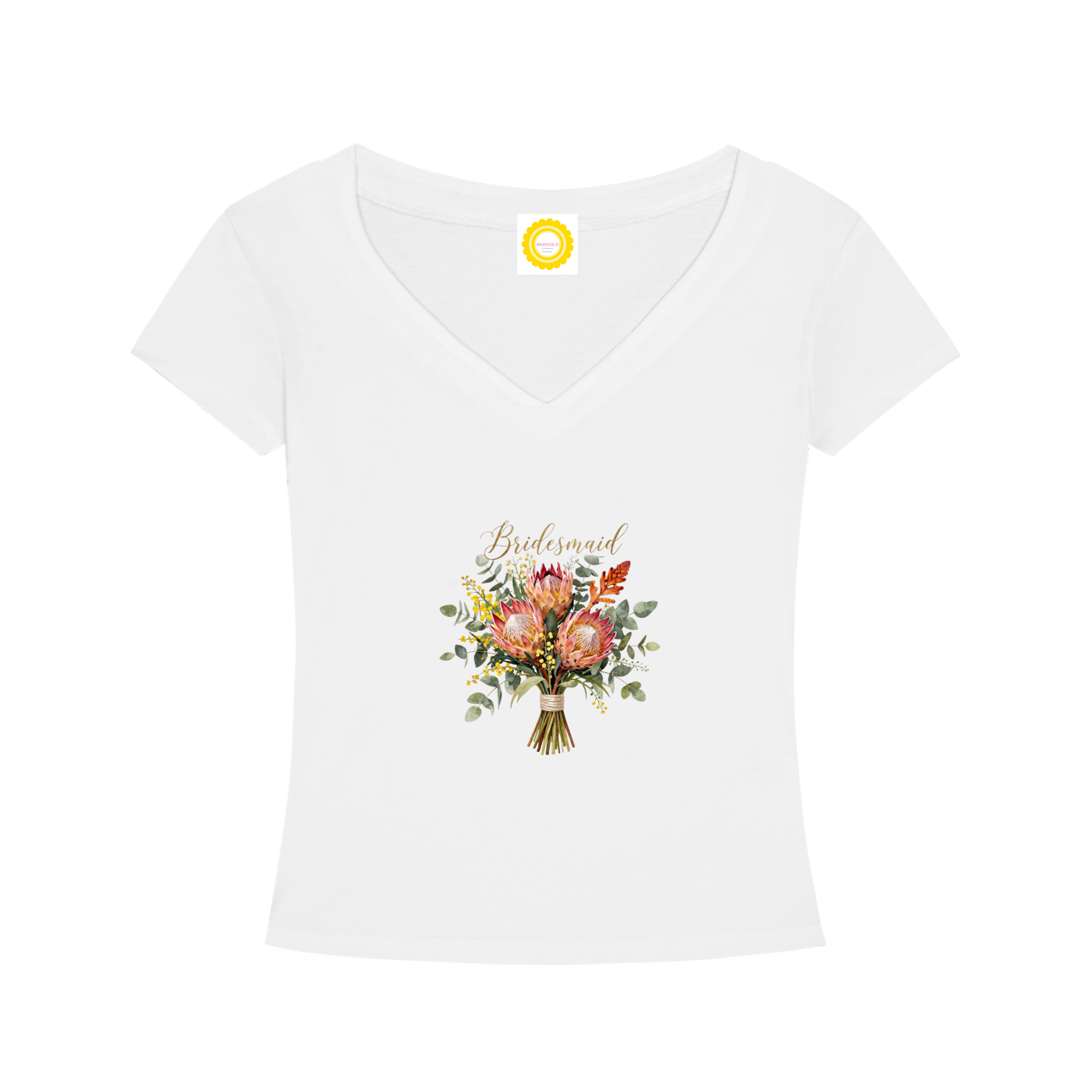 'Bridesmaid' Aussie Posy Tencel Slim Fit V-Neck T-Shirt - MARIGOLD COLLECTIONS AUSTRALIA