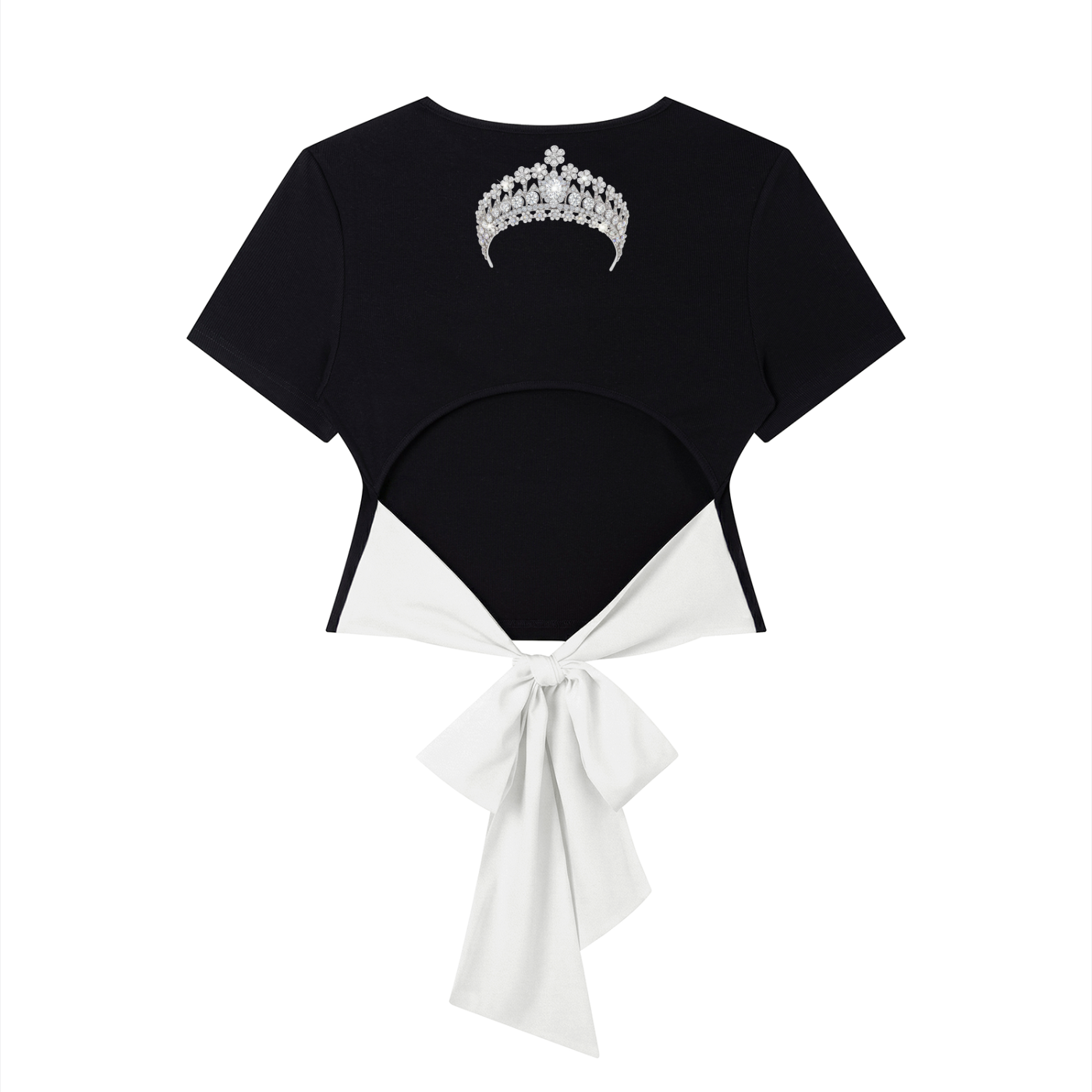 Diamond Tiara Print Bridal Party Hens Women's Slim Fit Boatneck T-Shirt with Back Tie