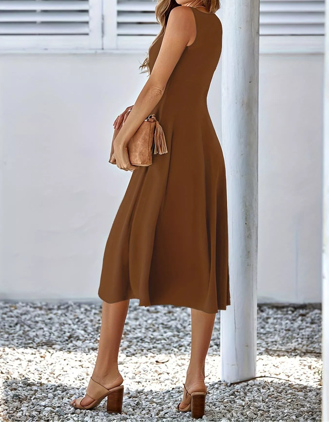Sleeveless A-Line Midi Dress