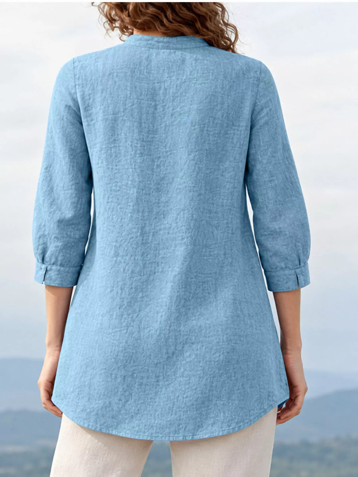 Marigold Collections Australia half button pocketed 3/4 sleeve blouse, stylish top with chest pocket and relaxed fit.