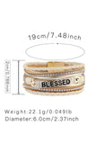 Beige BLESSED Rhinestone Braided Detail Buckle Bracelet