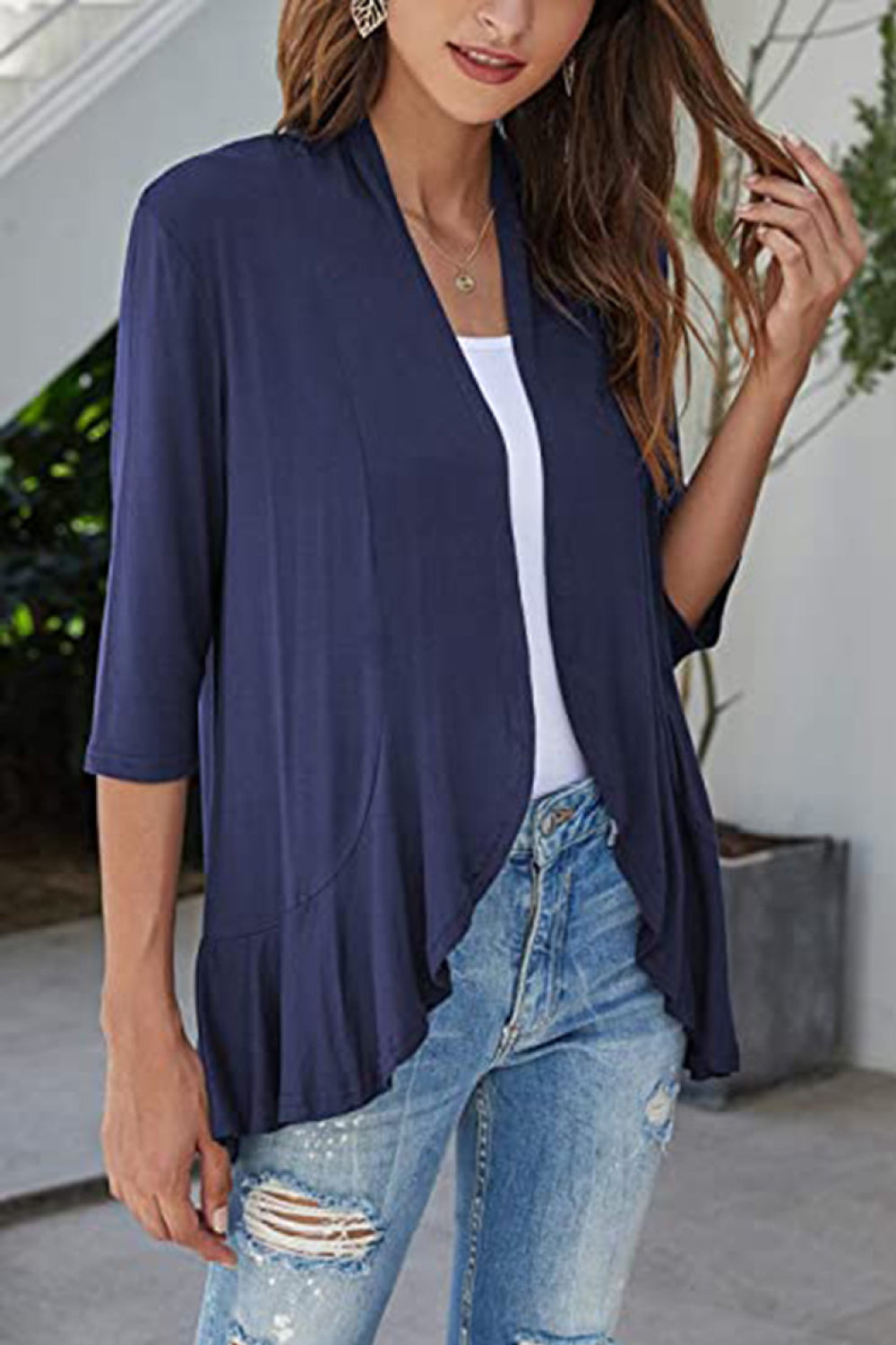 Marigold Collections Australia open front half sleeve cardigan, lightweight sweater with a relaxed fit and soft fabric.
