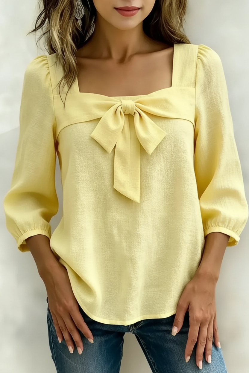 Bow Front Square Neck Blouse