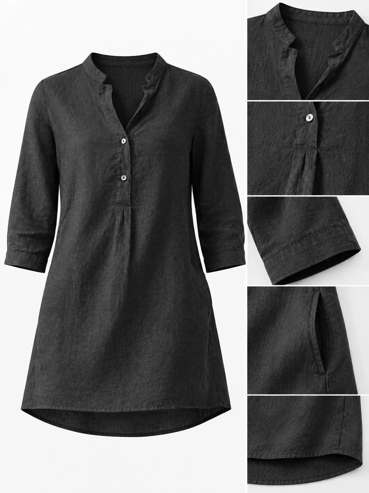 Marigold Collections Australia half button pocketed 3/4 sleeve blouse, featuring a relaxed fit and stylish design.