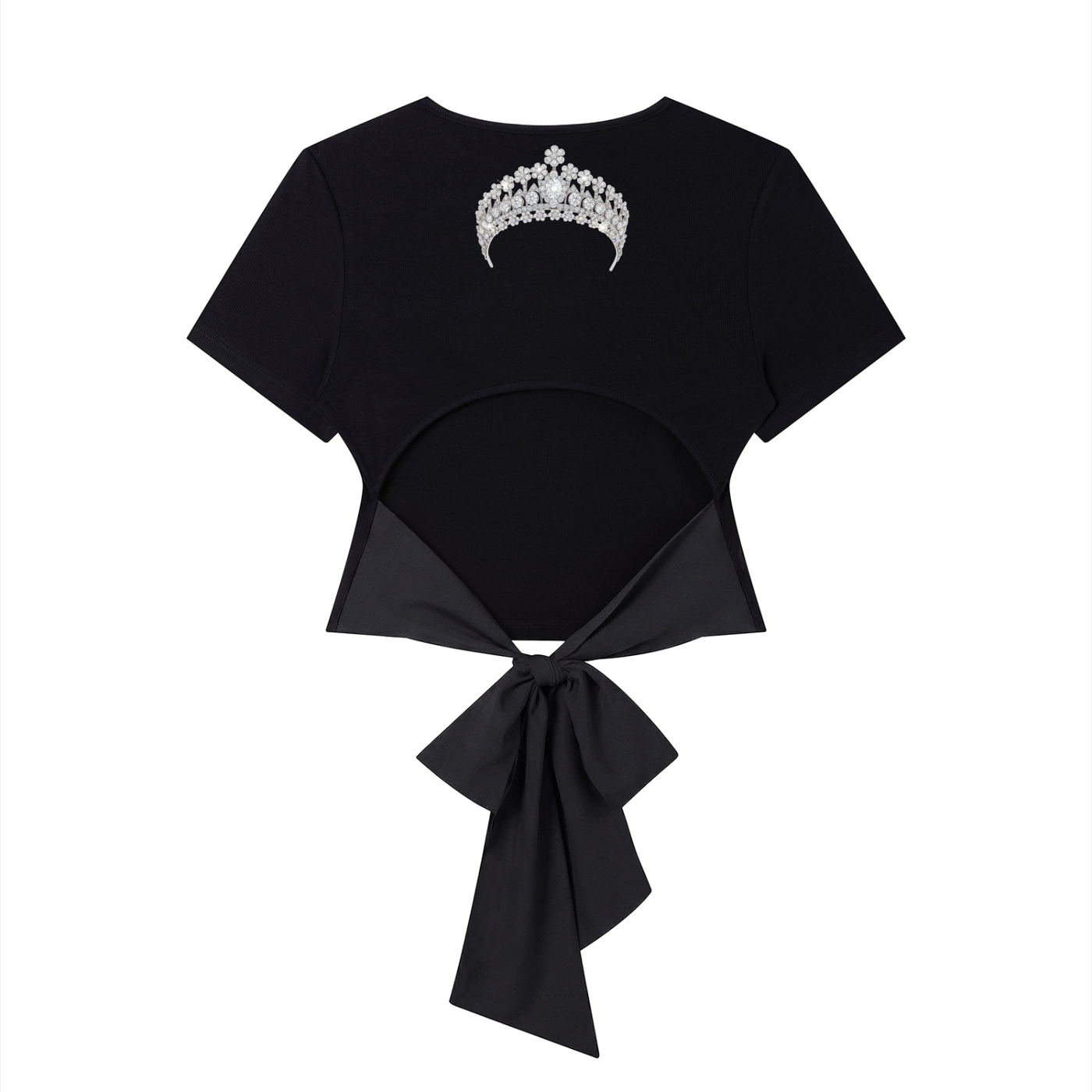 Diamond Tiara Print Bridal Party Hens Women's Slim Fit Boatneck T-Shirt with Back Tie