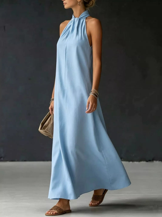 Marigold Collections Australia Cleo halter neck maxi dress featuring a flowing fabric and elegant design for special occasions.