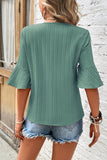 Grass Green Ruffled Half Sleeve V Neck Textured Top