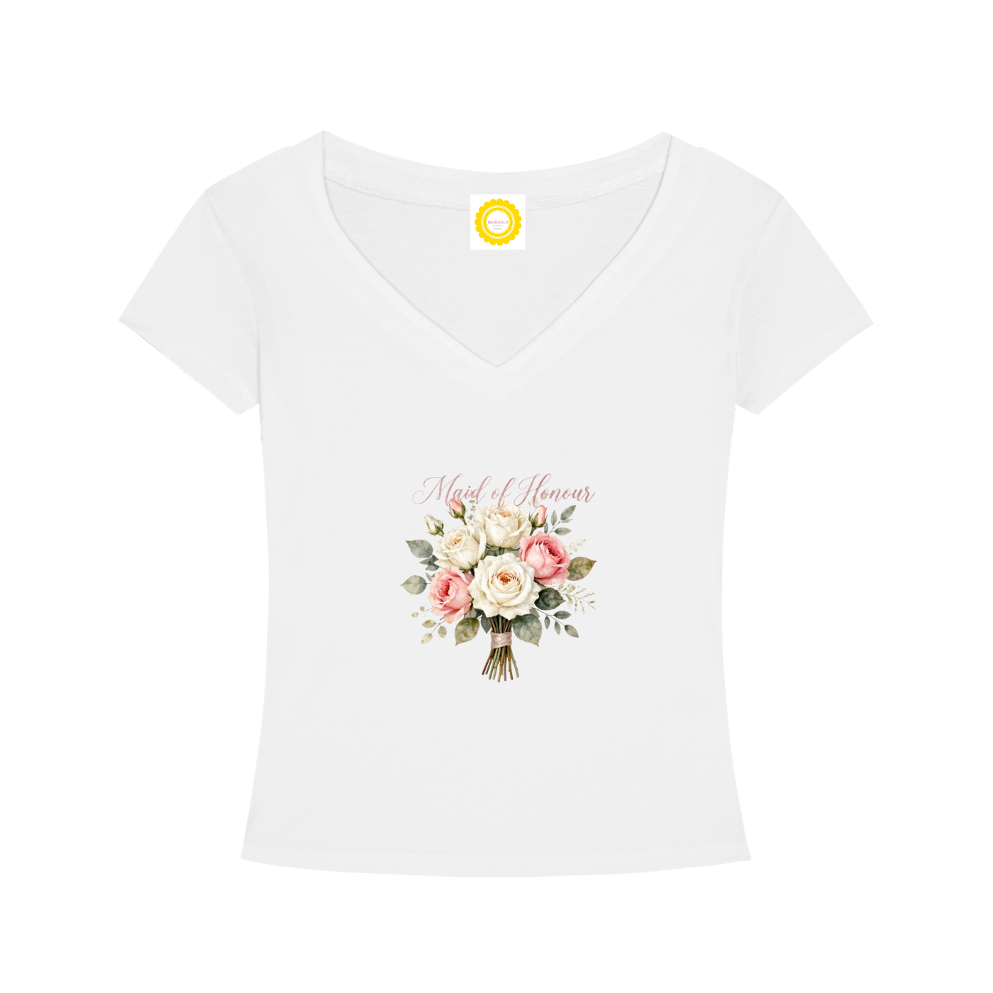 'Maid of Honour' Posy Tencel Slim Fit V-Neck T-Shirt