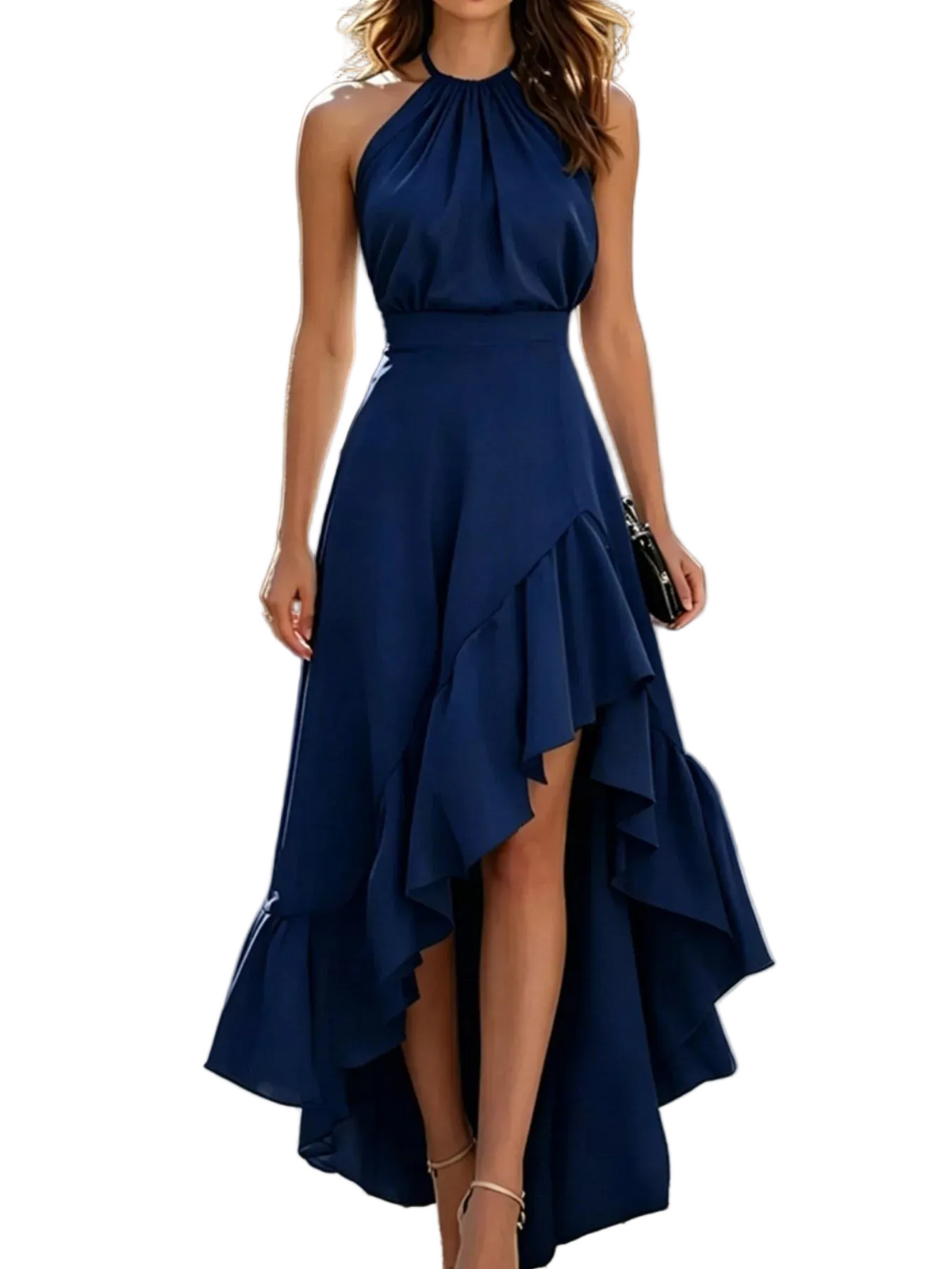 Halter Neck Ruffled High-Low Maxi Dress