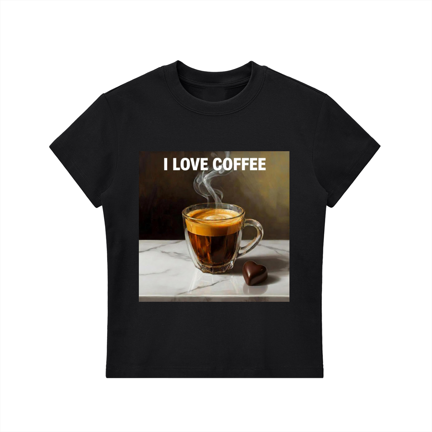 'I LOVE COFFEE' Essential Bodycon Crewneck T-Shirt - MARIGOLD COLLECTIONS AUSTRALIA