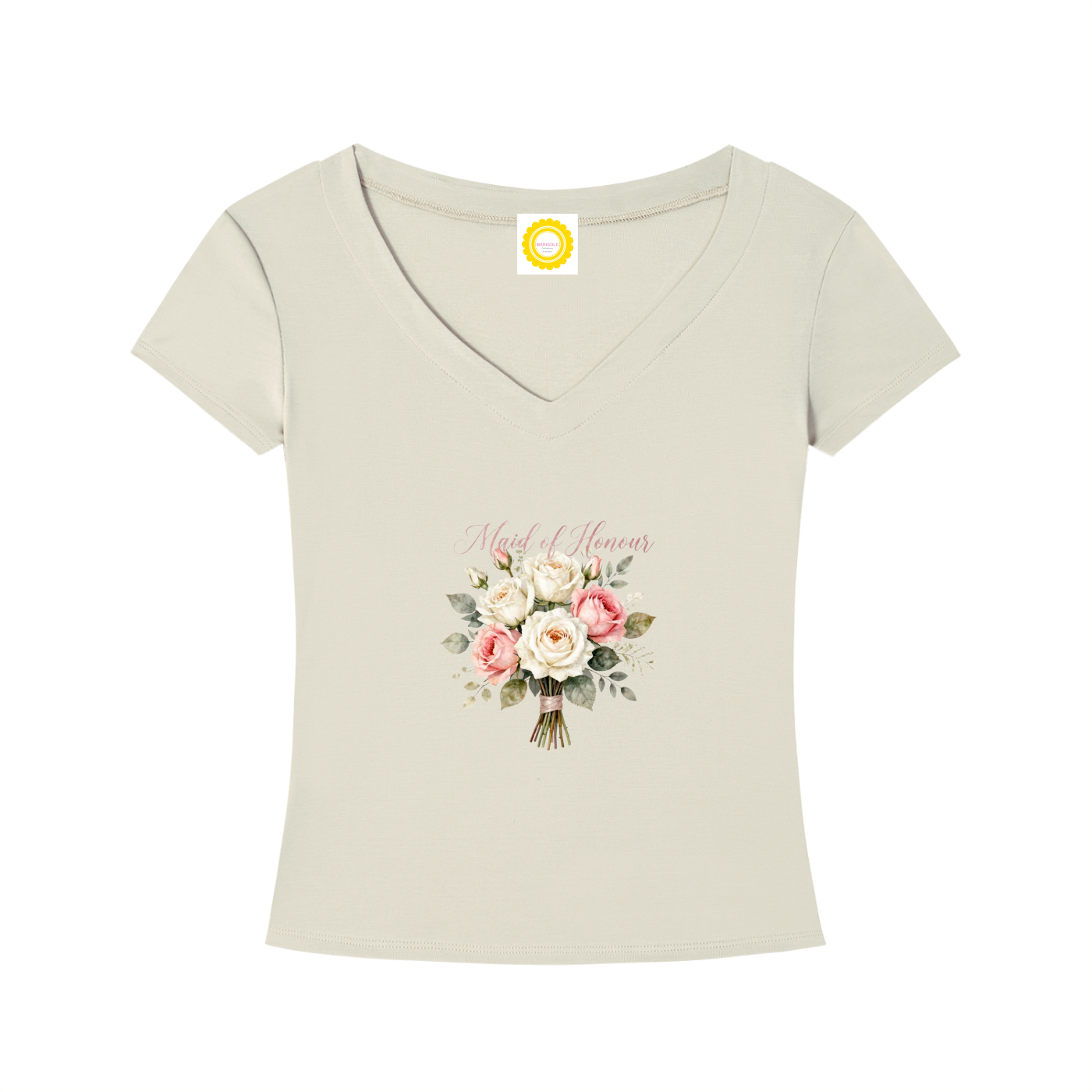 'Maid of Honour' Posy Tencel Slim Fit V-Neck T-Shirt