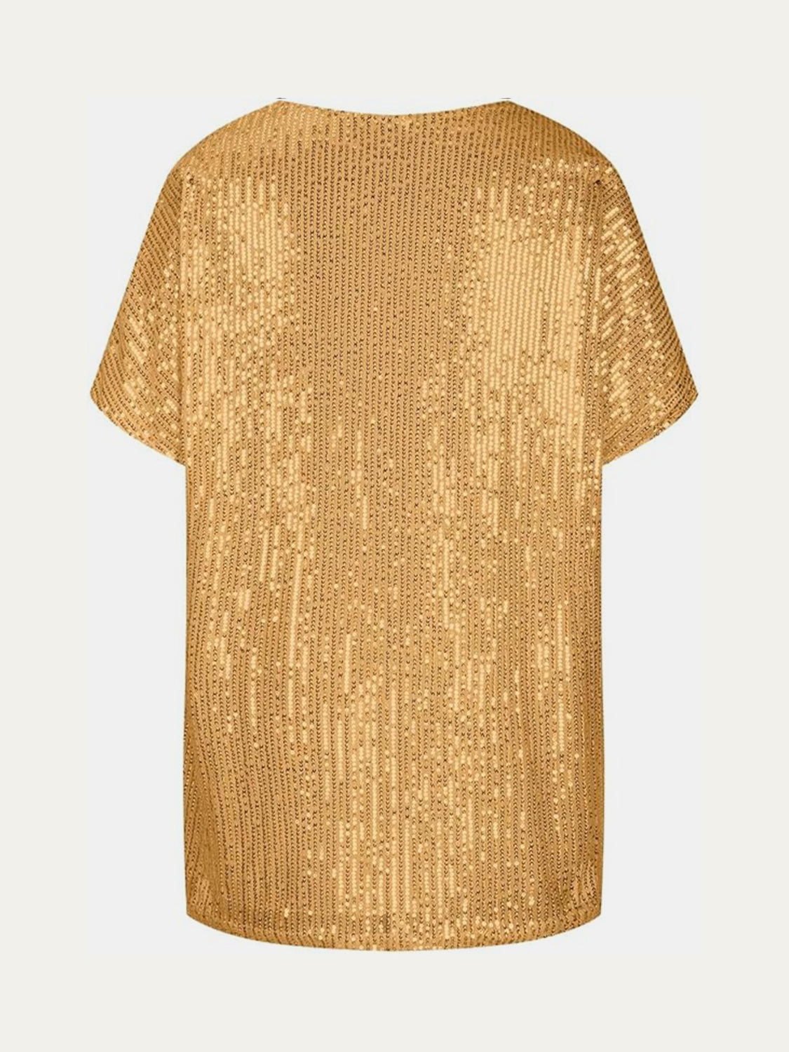 Full Size Sequin V-Neck Short Sleeve Top - MARIGOLD 