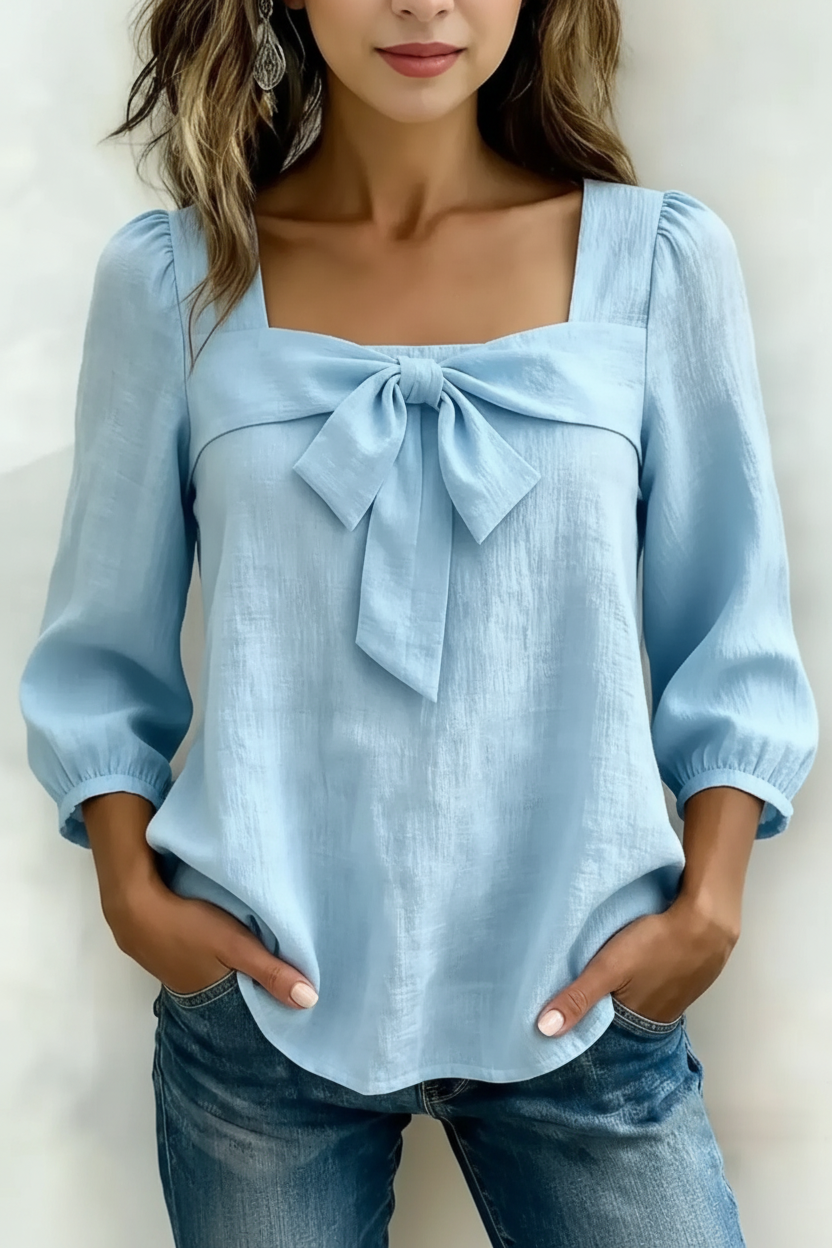 Bow Front Square Neck Blouse