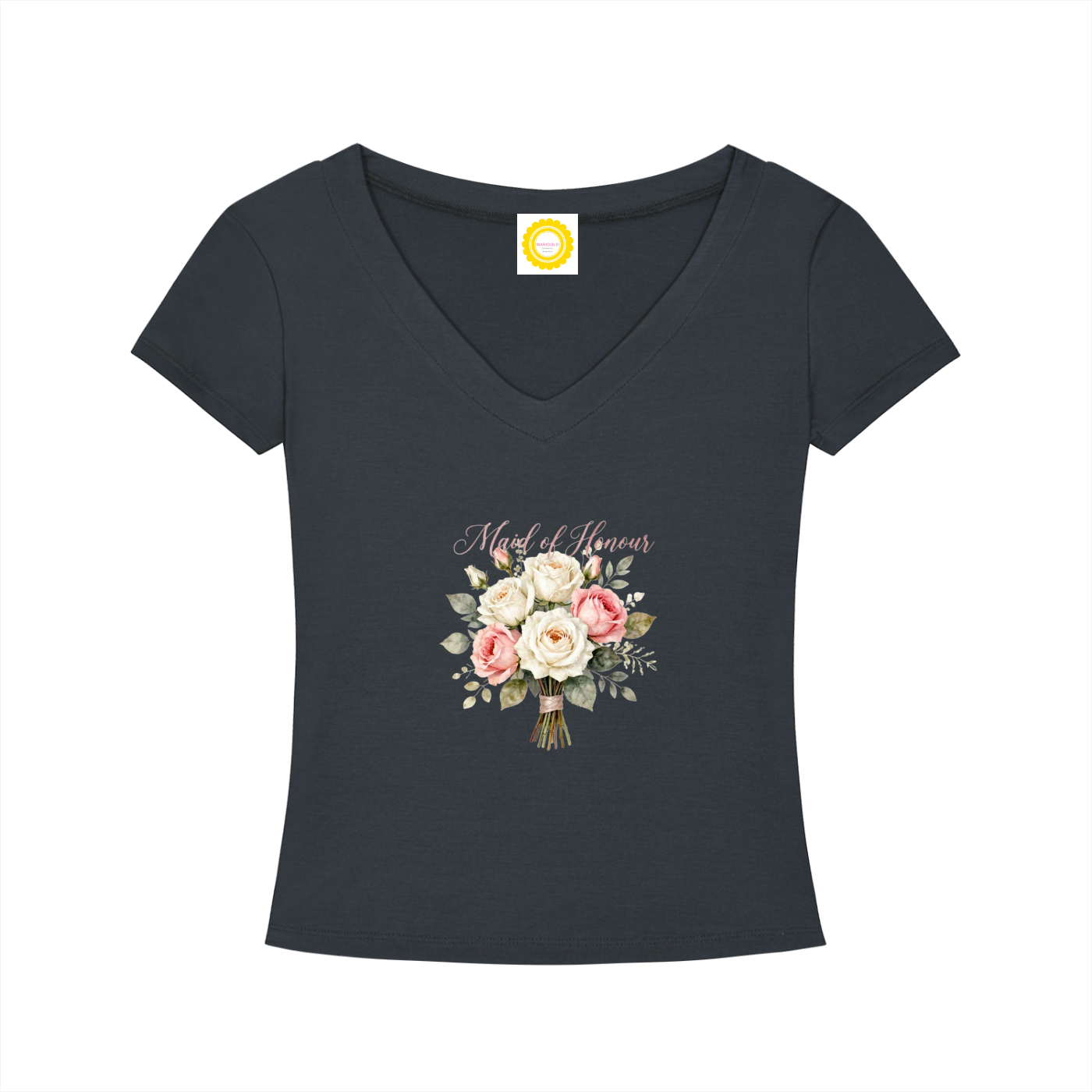 'Maid of Honour' Posy Tencel Slim Fit V-Neck T-Shirt