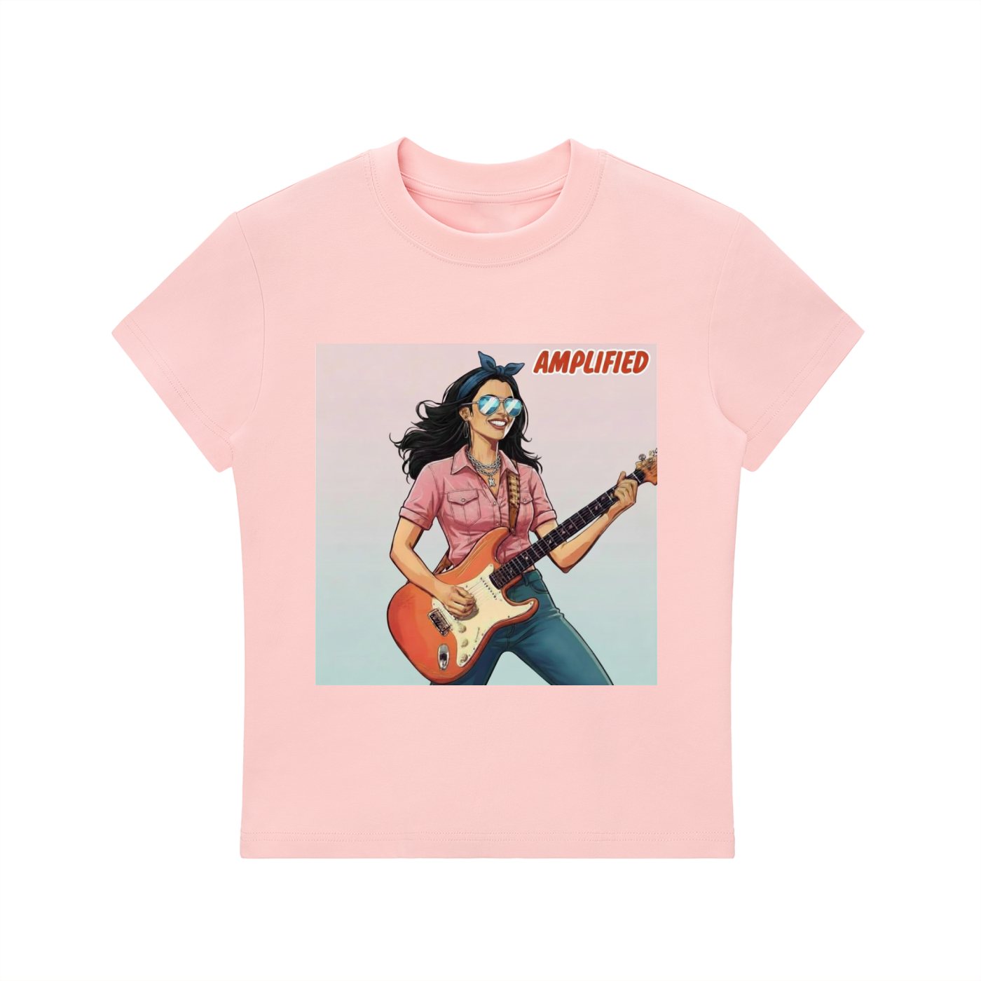 'AMPLIFIED' Essential Bodycon Crewneck T-Shirt Pink