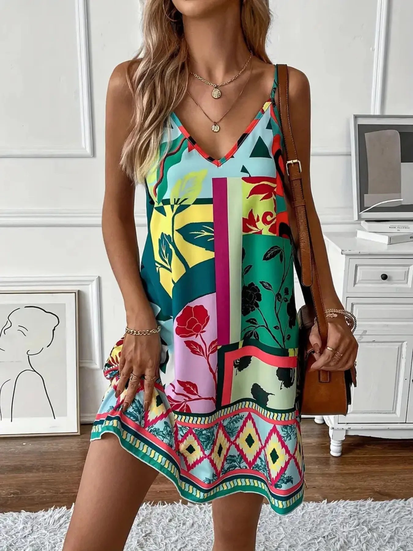 Abstract Print Cami Mini Dress green