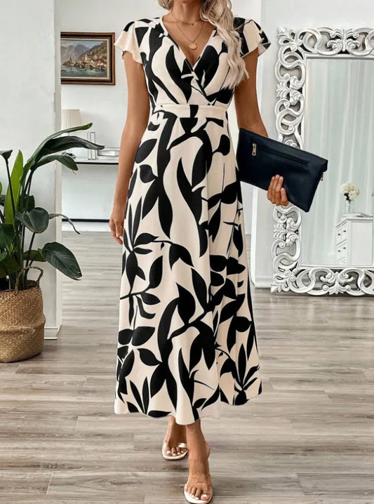 Abstract Print Surplice Wrap Midi Dress