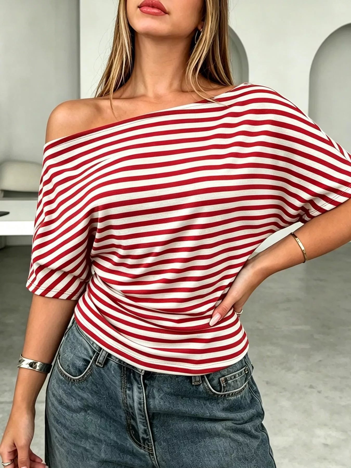 Asymmetrical Striped Dolman Sleeve Top