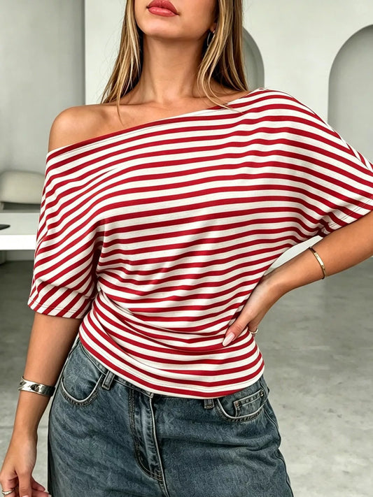 Asymmetrical Striped Dolman Sleeve Top