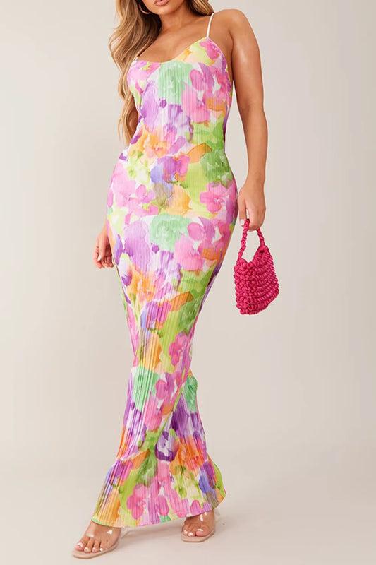 Backless Printed Maxi Cami Dress blush pink