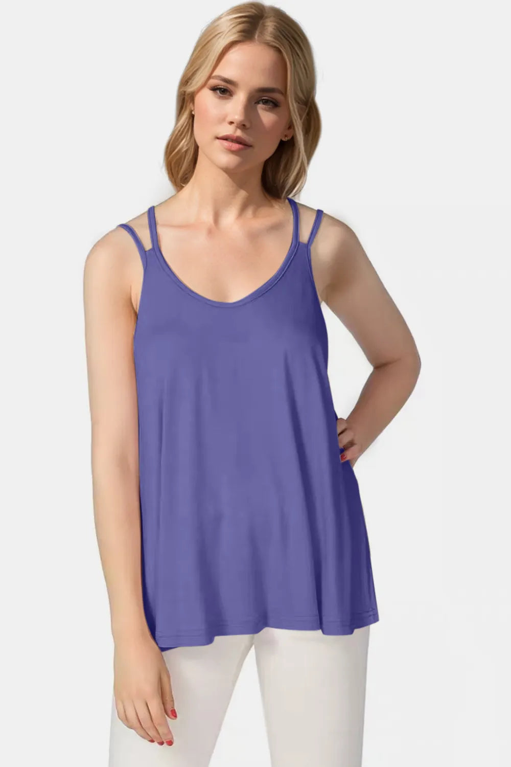 Bamboo Scoop Neck Double Spaghetti Straps Tank Top