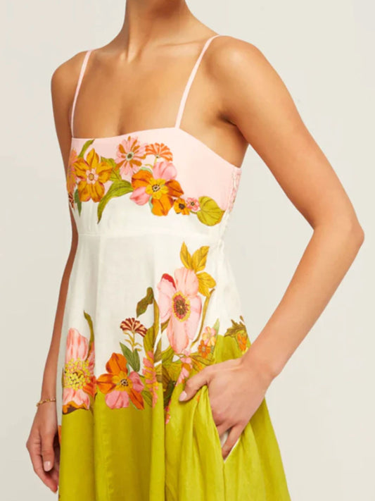Floral Gradient Print Maxi Cami Dress - MARIGOLD 