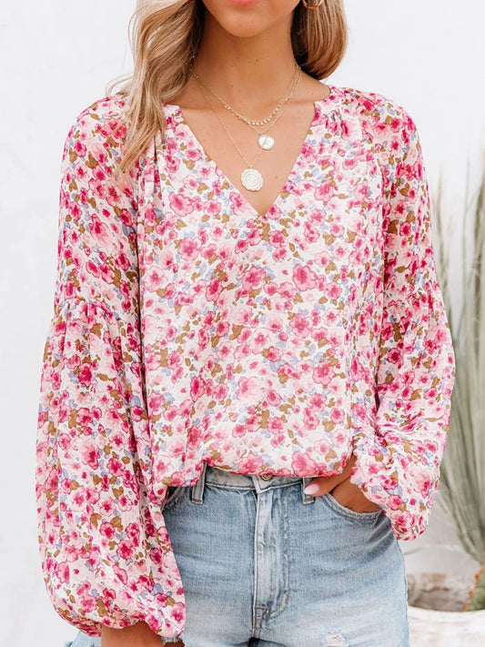 Boho Floral Print Long Sleeve Blouse