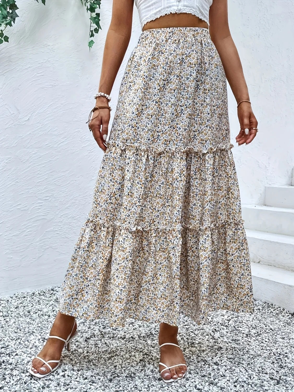 Boho Floral Print Maxi Skirt