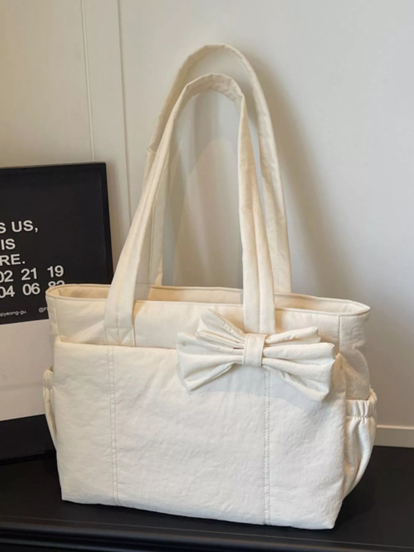 Bow Accent Tote Bag Ivory