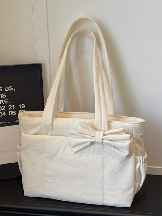 Bow Accent Tote Bag Ivory